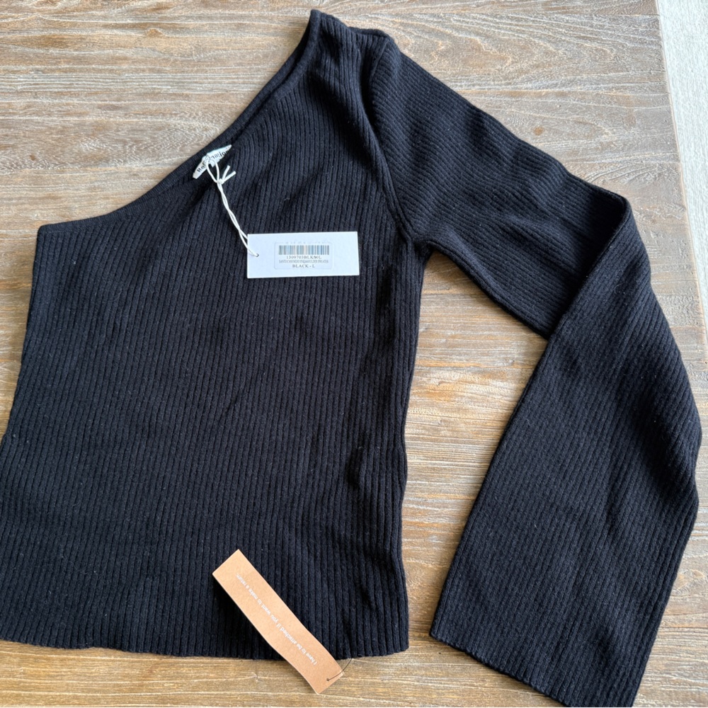 NWT Reformation Santo Recycled Cashmere One Shoulder Sweater Black Large